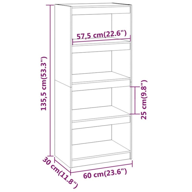 vidaXL Knižnica/deliaca stena biela 60x30x135,5 cm masívna borovica