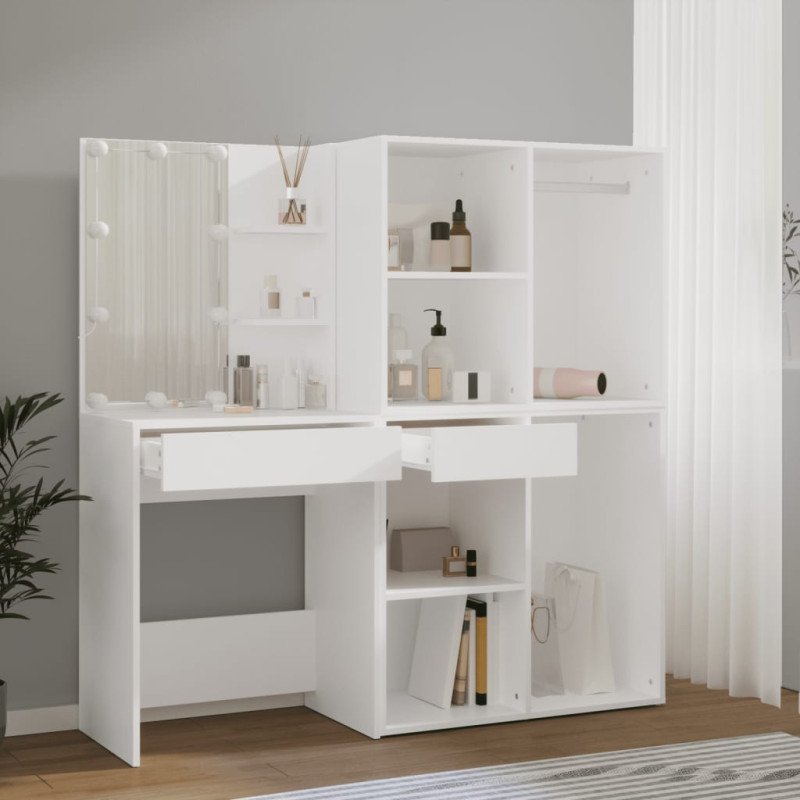 vidaXL Toaletný stolík s LED a 2 skrinkami biele spracované drevo