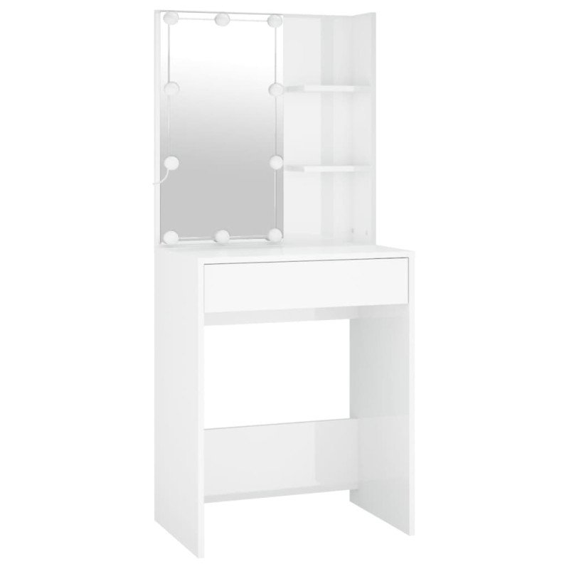 vidaXL Toaletný stolík LED a 2 skrinky lesklý biely spracované drevo