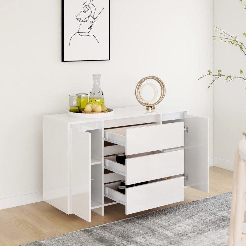 vidaXL Komoda s 3 zásuvkami lesklá biela 120x41x75 cm drevotrieska