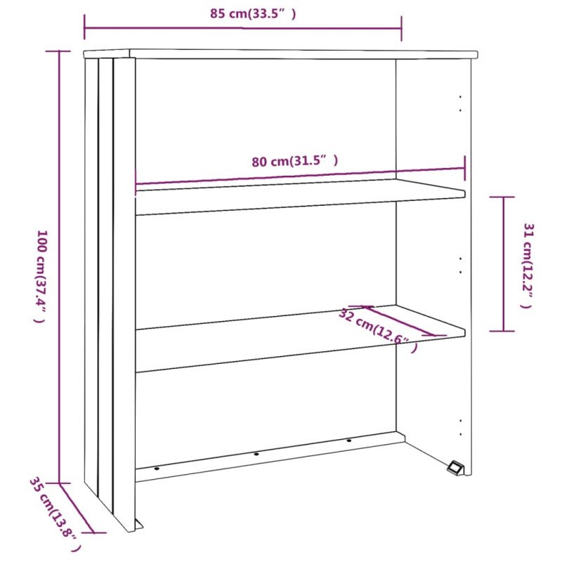 vidaXL Nadstavec na komodu HAMAR, medovo hnedý 85x35x100 cm, borovica