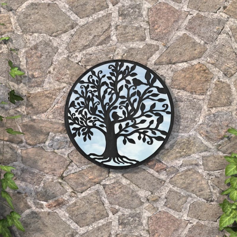 vidaXL Záhradné zrkadlo čierne 60x2,5 cm okrúhle exteriérové železo