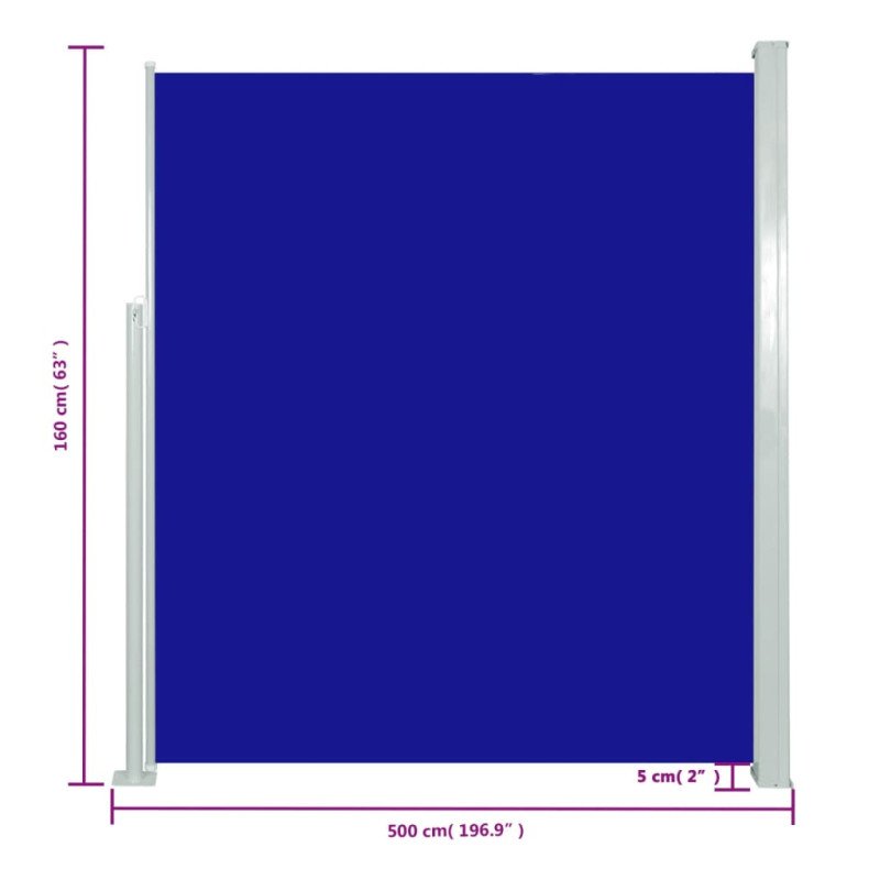 vidaXL Zaťahovacia bočná markíza na terasu 160x500 cm modré