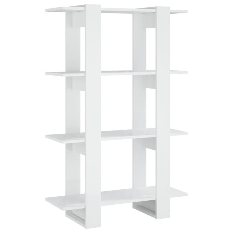 vidaXL Knižnica/deliaca stena lesklá biela 80x30x123,5 cm