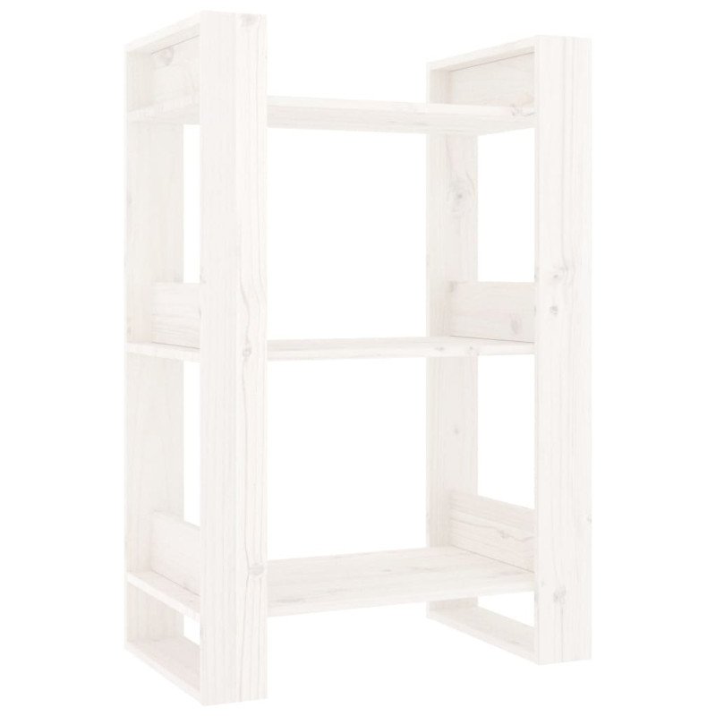 vidaXL Knižnica/deliaca stena biela 60x35x91 cm masívna borovica