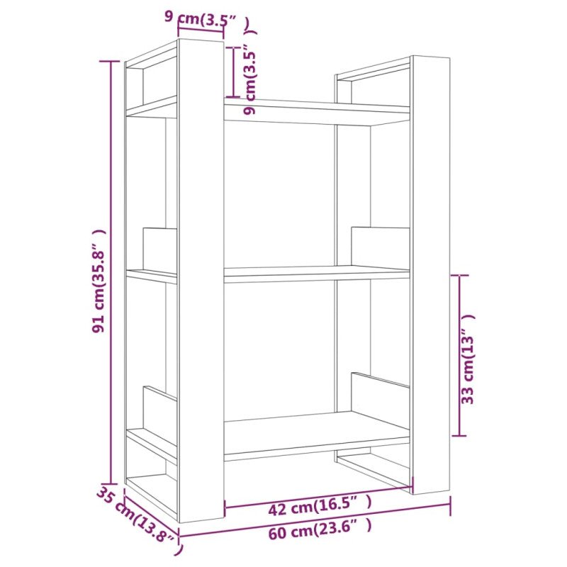 vidaXL Knižnica/deliaca stena biela 60x35x91 cm masívna borovica