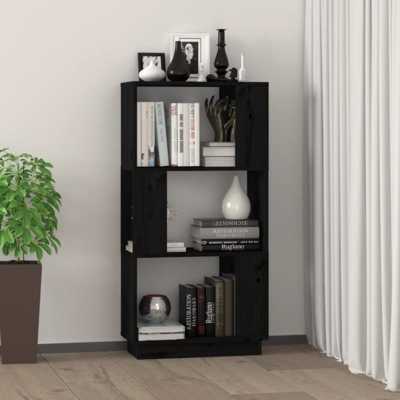 vidaXL Knižnica/deliaca stena čierna 51x25x101 cm masívna borovica