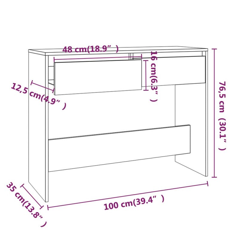 vidaXL Konzolový stolík tmavý dub 100x35x76,5 cm drevotrieska