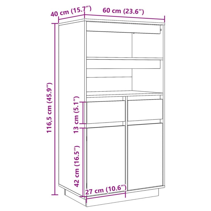 vidaXL Vysoká skrinka 60x40x116,5 cm masívna borovica