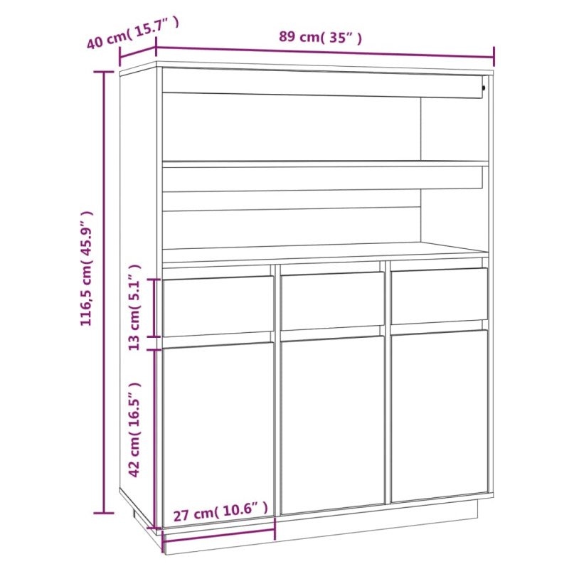 vidaXL Vysoká skrinka medovohnedá 89x40x116,5 cm masívna borovica