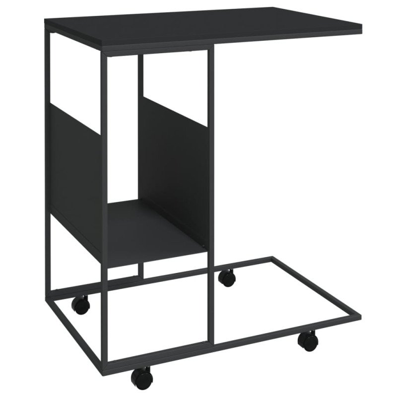 vidaXL Príručný stolík s kolieskami čierny 55x36x63,5cm spracov. drevo
