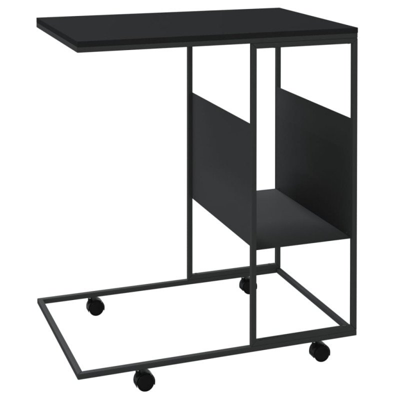 vidaXL Príručný stolík s kolieskami čierny 55x36x63,5cm spracov. drevo
