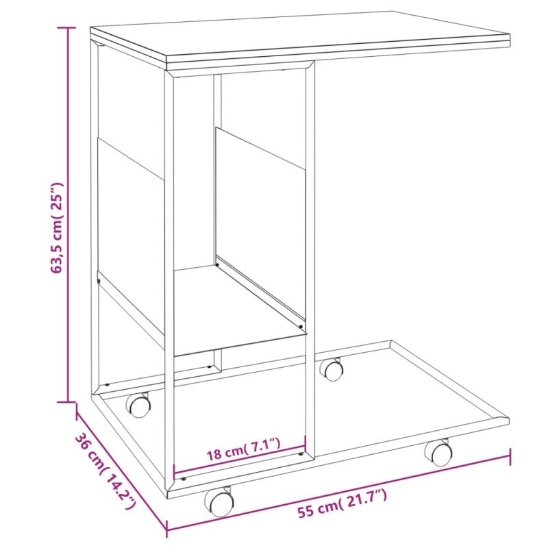 vidaXL Príručný stolík s kolieskami čierny 55x36x63,5cm spracov. drevo