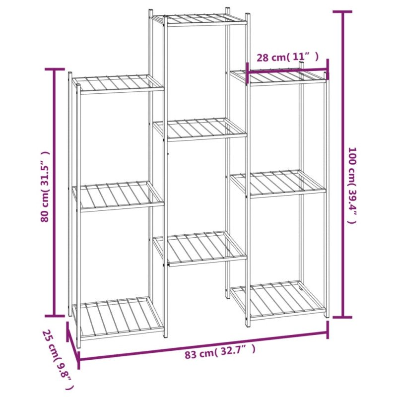 vidaXL Stojan na kvety 83x25x100 cm čierny železný