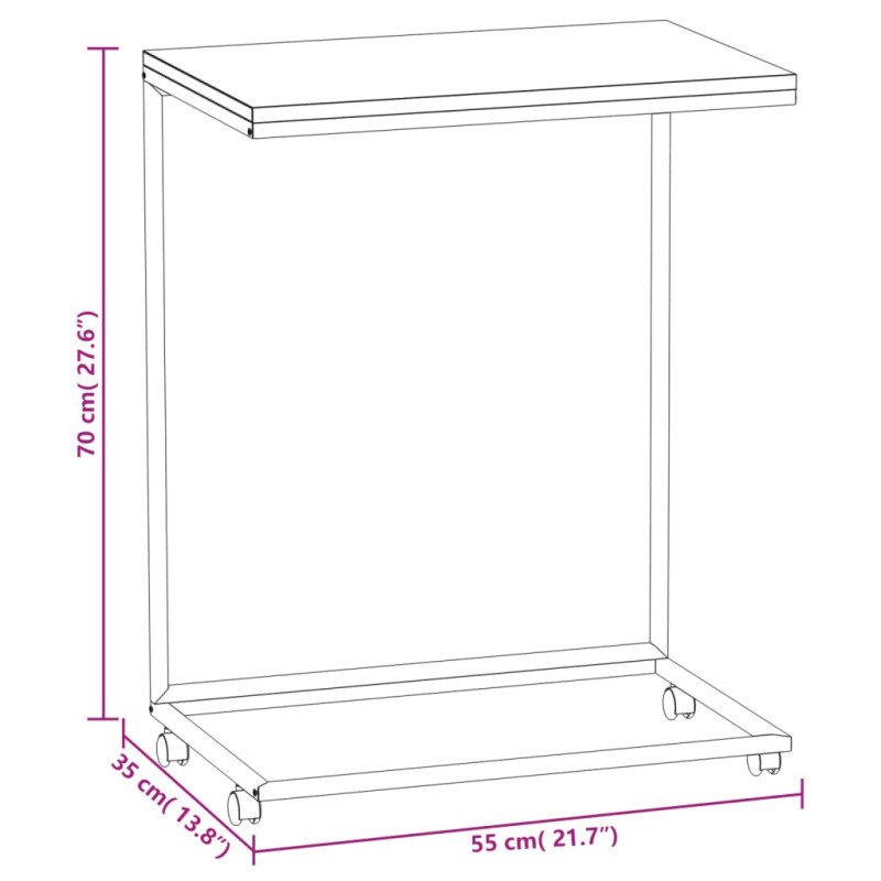 vidaXL Príručný stolík a kolieska biely 55x35x70 cm spracované drevo