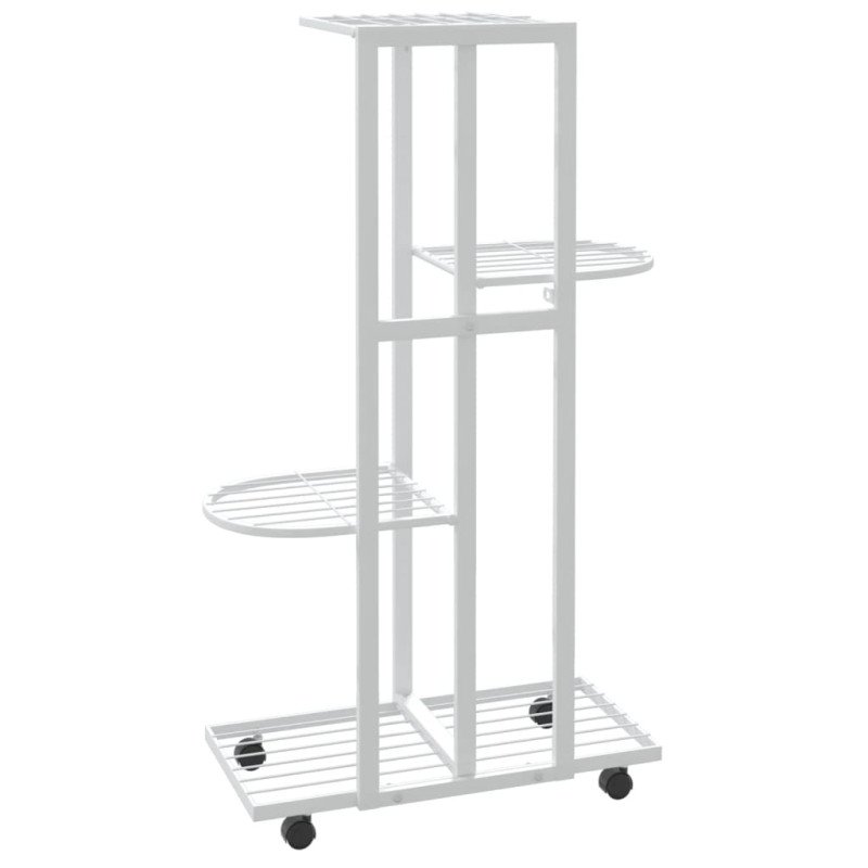 vidaXL 4-posch. stojan na kvety s kolieskami 44x23x80 cm biely železo