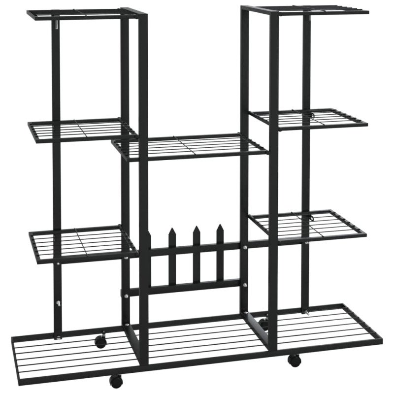 vidaXL Stojan na kvety s kolieskami 94,5x24,5x91,5 cm čierny železný