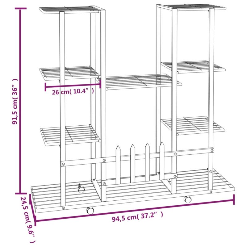 vidaXL Stojan na kvety s kolieskami 94,5x24,5x91,5 cm čierny železný