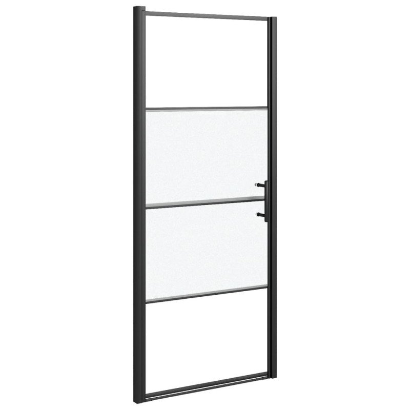 vidaXL Sprchové dvere polopriehľadné tvrdené sklo čierne 91x195 cm
