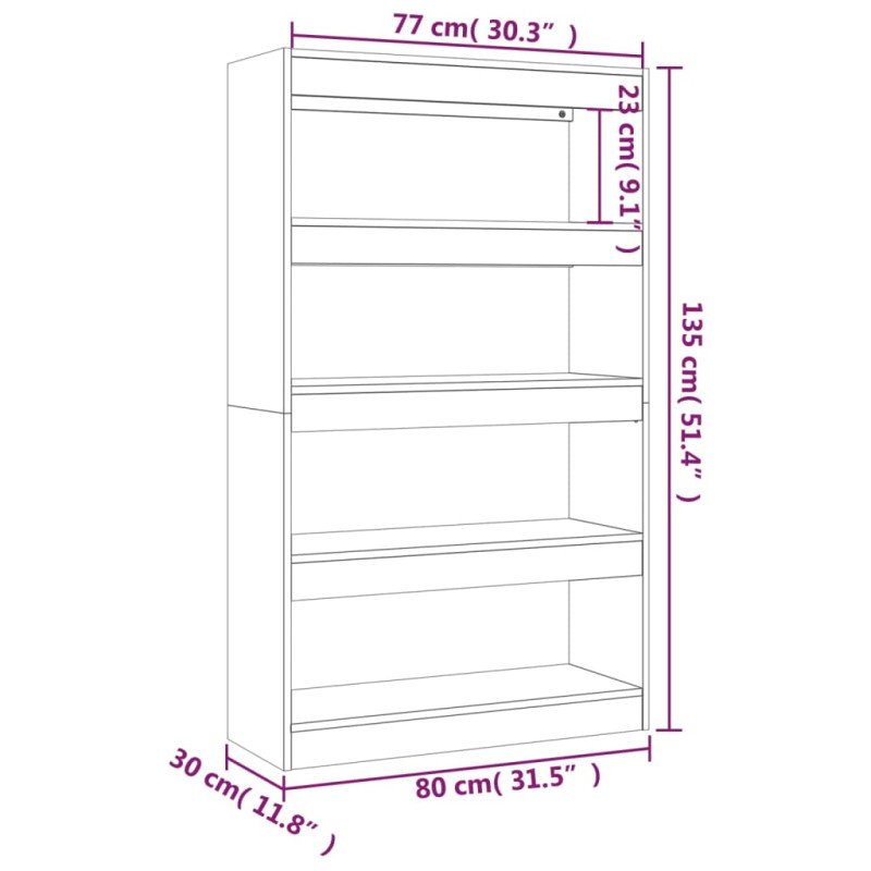 vidaXL Knižnica/deliaca stena tmavý dub 80x30x135 cm drevotrieska