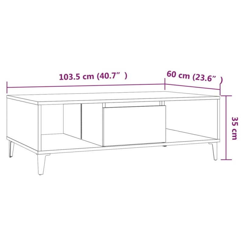 vidaXL Konferenčný stolík údený dub 103,5x60x35 cm drevotrieska