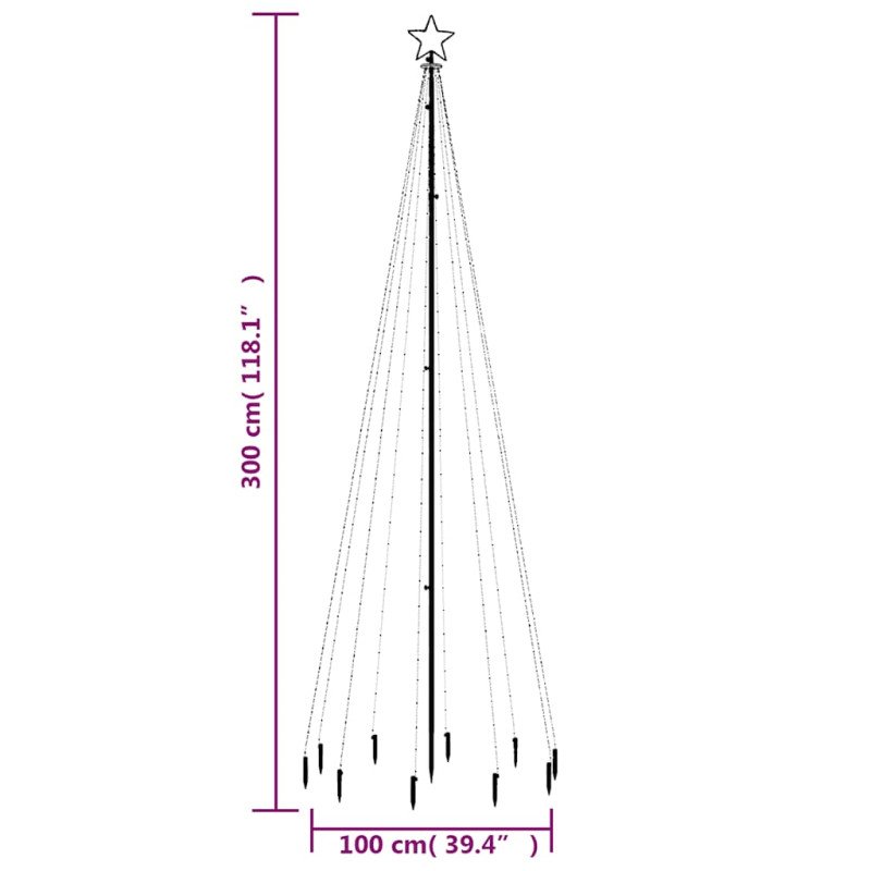 vidaXL Vianočný stromček s hrotom 310 farebných LED 300 cm