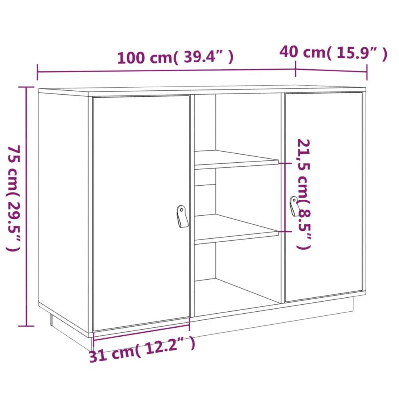 vidaXL Komoda biela 100x40x75 cm borovicový masív