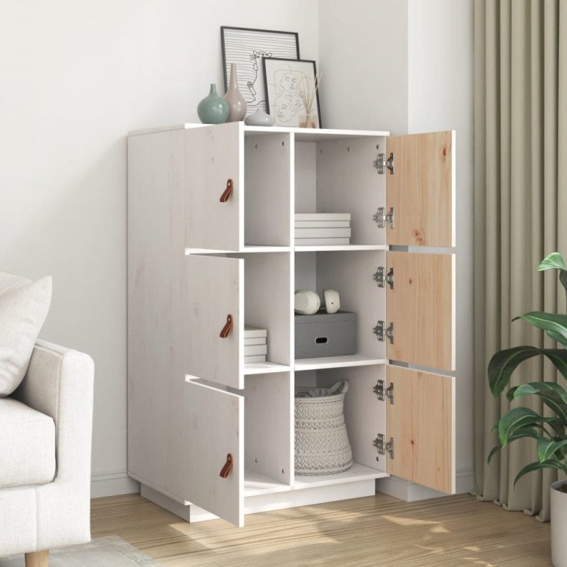 vidaXL Vysoká skrinka biela 67x40x108,5 cm masívna borovica