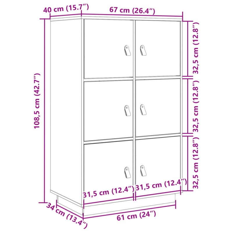 vidaXL Vysoká skrinka biela 67x40x108,5 cm masívna borovica