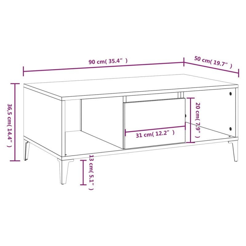 vidaXL Konferenčný stolík betónový sivý 90x50x36,5 cm spracované drevo