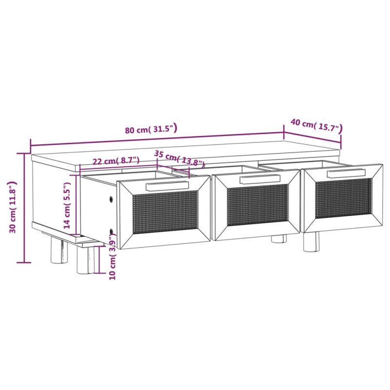 vidaXL Konferenčný stolík čierny 80x40x30 cm spracov. drevo a borovica