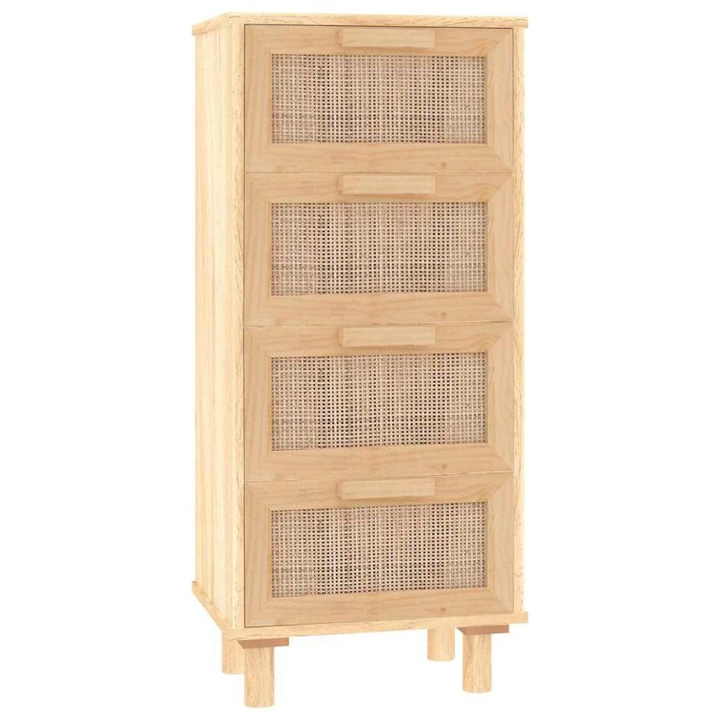 vidaXL Komoda hnedá 40x30x90 cm masívna borovica a prírodný ratan