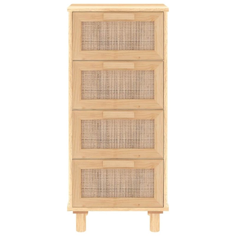 vidaXL Komoda hnedá 40x30x90 cm masívna borovica a prírodný ratan
