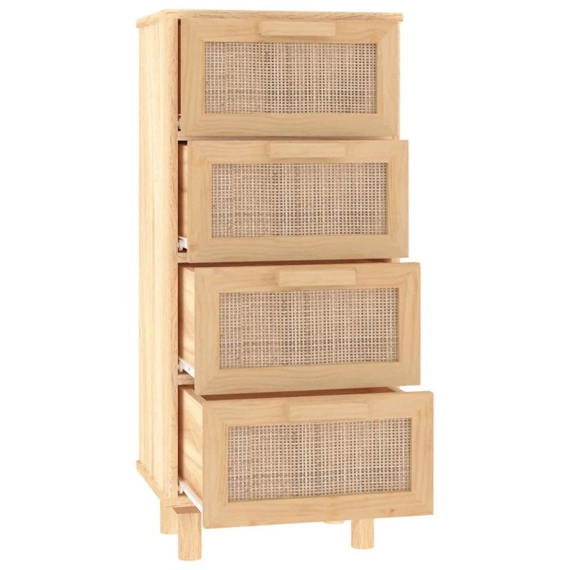 vidaXL Komoda hnedá 40x30x90 cm masívna borovica a prírodný ratan
