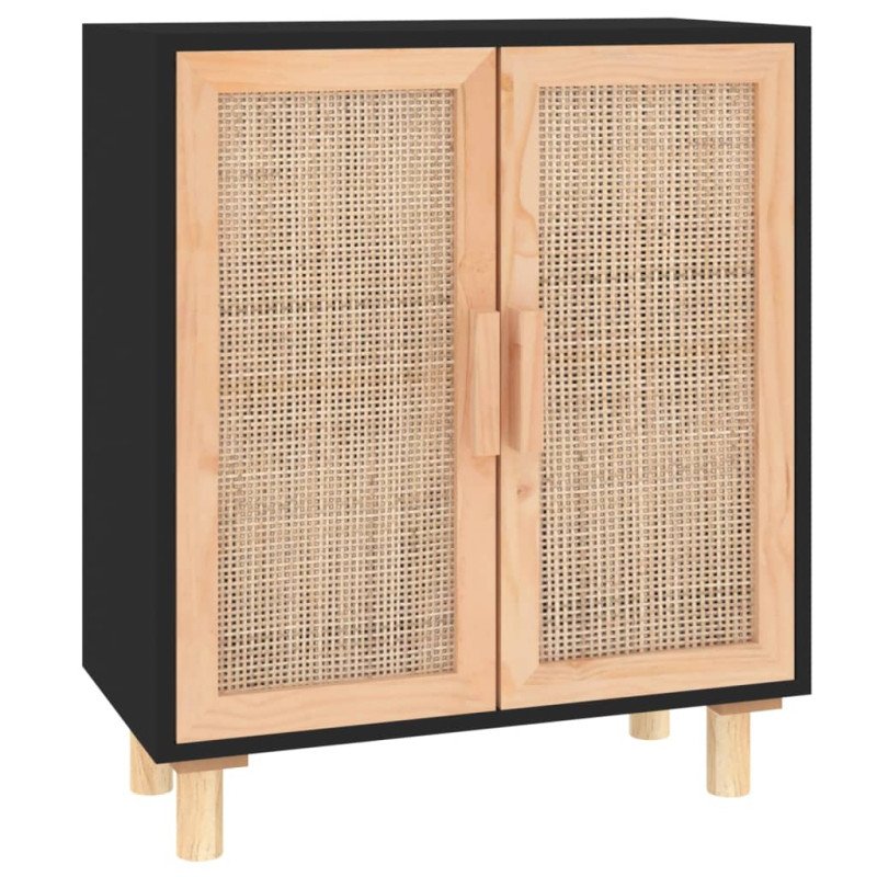 vidaXL Komoda čierna 60x30x70 cm masívna borovica a prírodný ratan