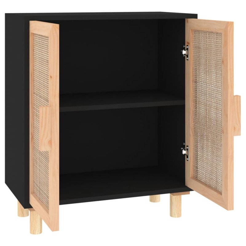 vidaXL Komoda čierna 60x30x70 cm masívna borovica a prírodný ratan