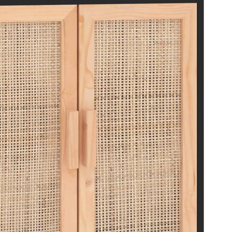 vidaXL Komoda čierna 60x30x70 cm masívna borovica a prírodný ratan