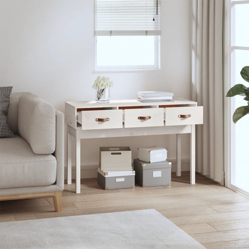 vidaXL Konzolový stolík biely 114x40x75 cm masívne borovicové drevo