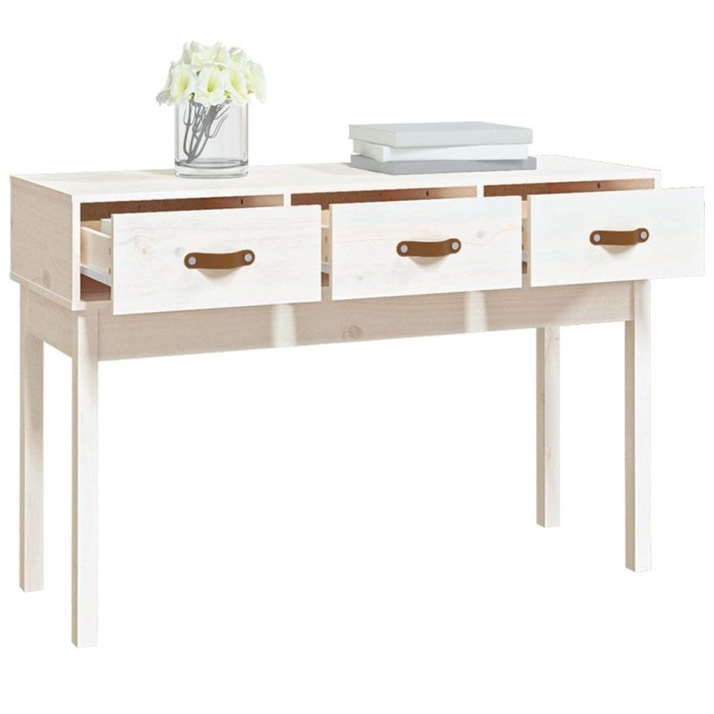 vidaXL Konzolový stolík biely 114x40x75 cm masívne borovicové drevo