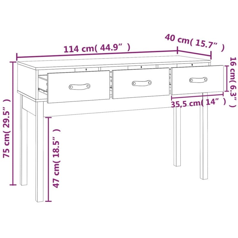 vidaXL Konzolový stolík biely 114x40x75 cm masívne borovicové drevo
