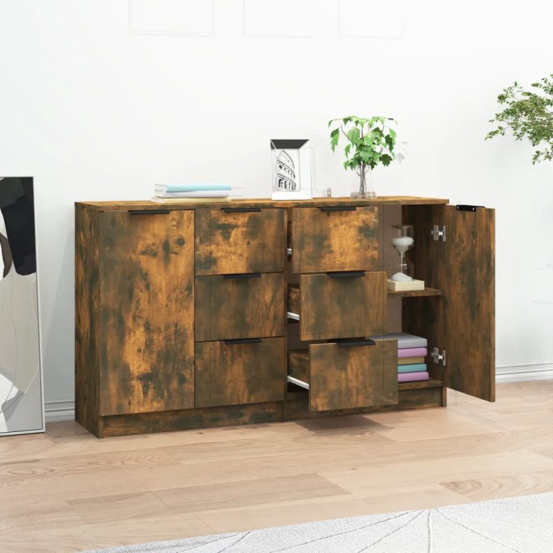 vidaXL Komody 2 ks dymový dub 60x30x70 cm spracované drevo