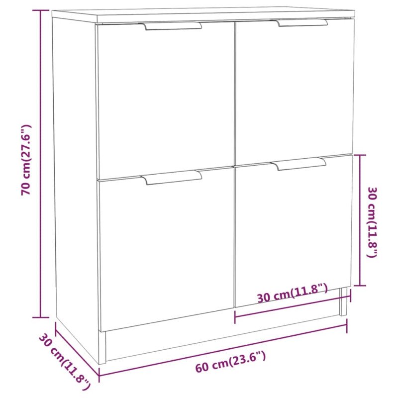 vidaXL Komody 2 ks lesklé biele 60x30x70 cm spracované drevo