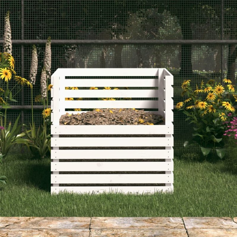 vidaXL Kompostér biely 80x80x78 cm masívne borovicové drevo
