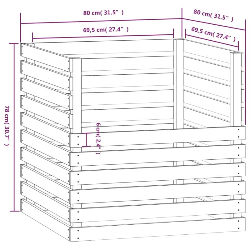 vidaXL Kompostér biely 80x80x78 cm masívne borovicové drevo
