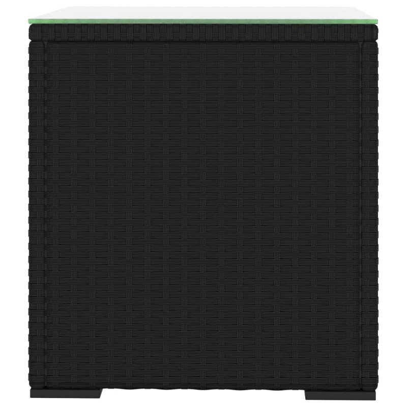 vidaXL Príručný stolík, čierny 40x37x40,5 cm, polyratan a tvrdené sklo