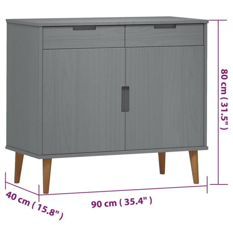 vidaXL Komoda MOLDE, sivá 90x40x80 cm, borovicový masív