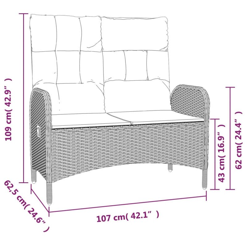 vidaXL Sklápacie záhradné kreslo s vankúšmi 107 cm polyratan sivé