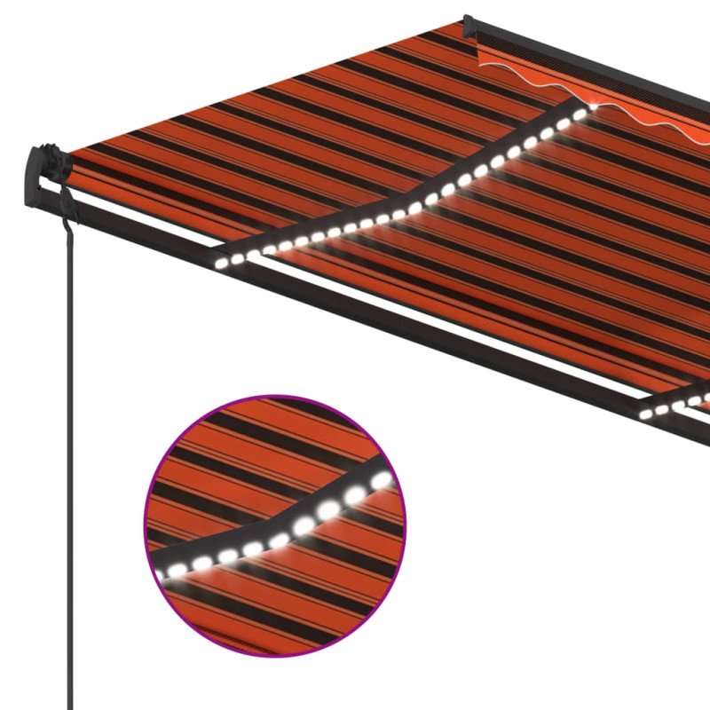 vidaXL Ručne zaťahovacia markíza s a LED 4,5x3,5 m oranžovo-hnedá