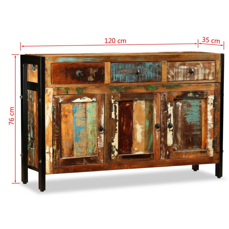 vidaXL Komoda, masívne recyklované drevo, 120x35x76 cm