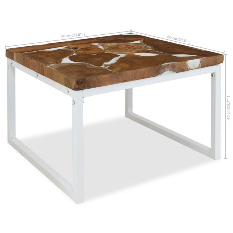 vidaXL Konferenčný stolík, teakové drevo a živica 60x60x40 cm
